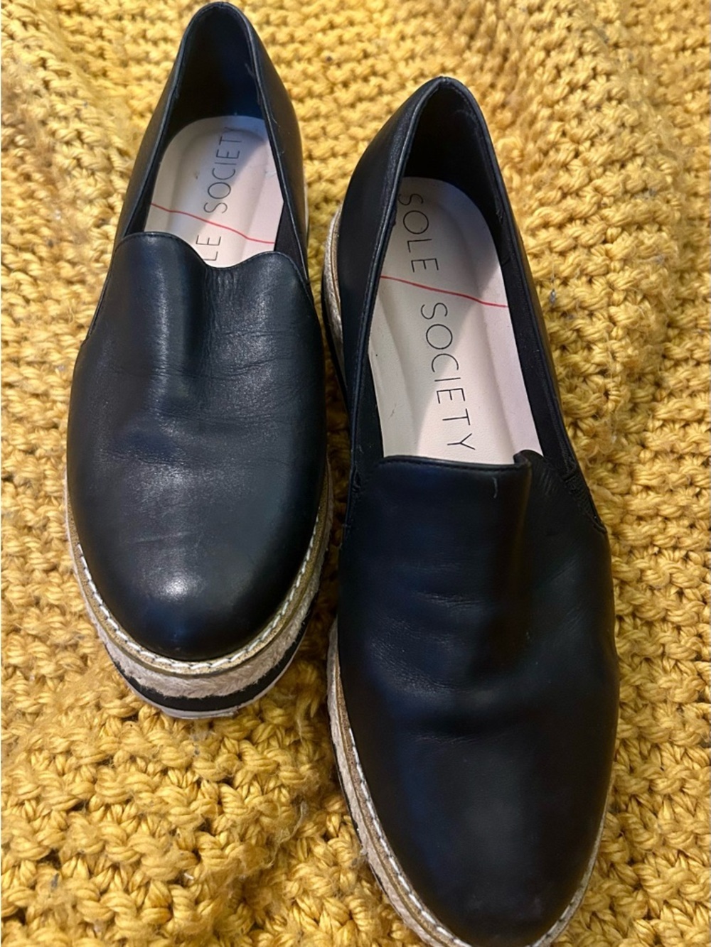 Sole Society Women's Black Slip-On Espadrille Loafers; size 8